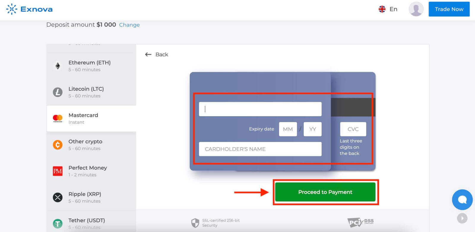 Exnova Deposit Methods, Minimums and Processing Times